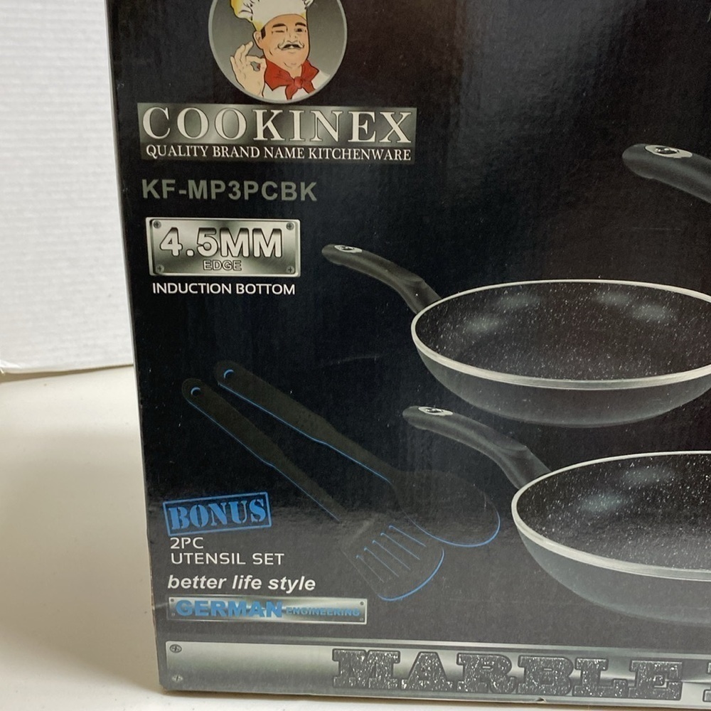 $99 NEW! Heavy Duty Forged Aluminum Fry Pan 3 Piece Set + 2 Bonus Utensils - Picture 3 of 13